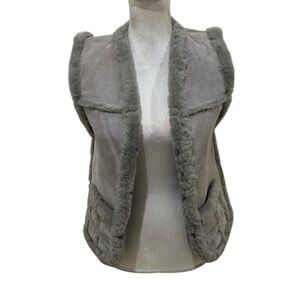 Homestead New Zealand Gray Shearling-Trim Sleeveless suede leather Vest small